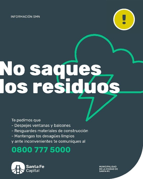 LA MUNICIPALIDAD RECOMIENDA ANTE LAS FUERTES LLUVIAS DE ESTE MARTES 