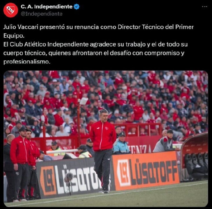 Independiente cayó ante banfield y echaron a Vaccari