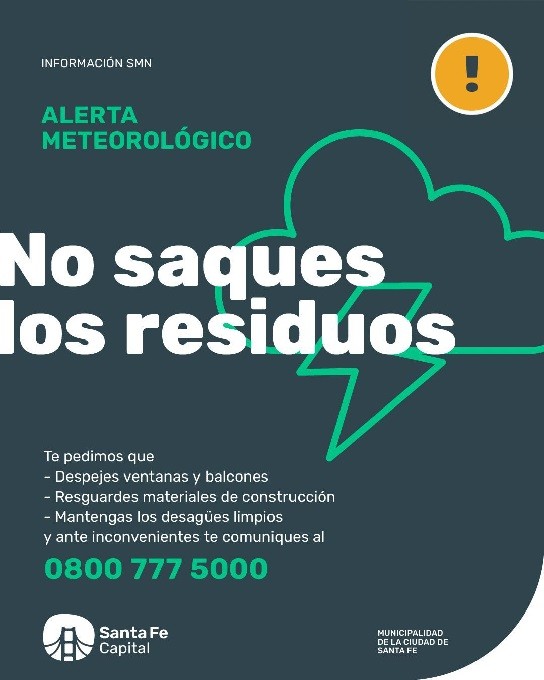 SANTA FE ALERTA NARANJA Y AMARILLA POR TORMENTAS , RECOMENDACIONES DE LA MUNICIPALIDAD 