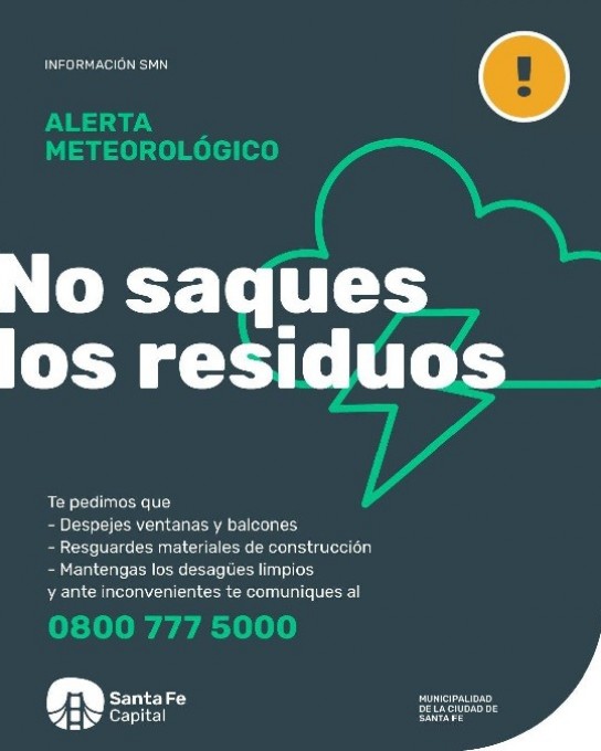 SANTA FE ALERTA NARANJA Y AMARILLA POR TORMENTAS , RECOMENDACIONES DE LA MUNICIPALIDAD